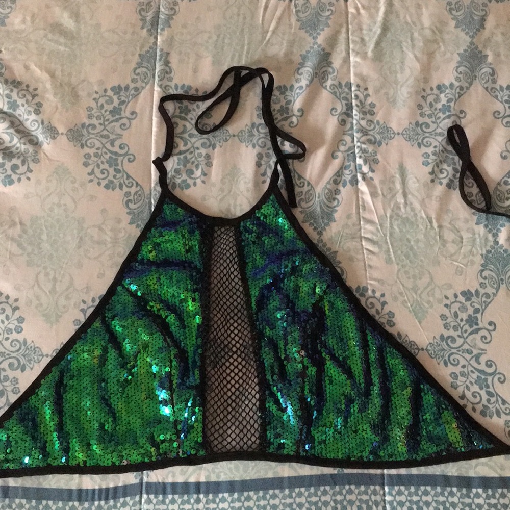 Green sequins halter top
